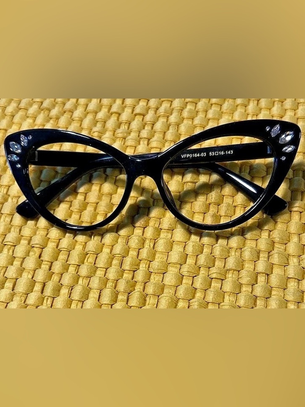 Black Cat-Eye Glasses with Rhinestone Detail, Frames Only